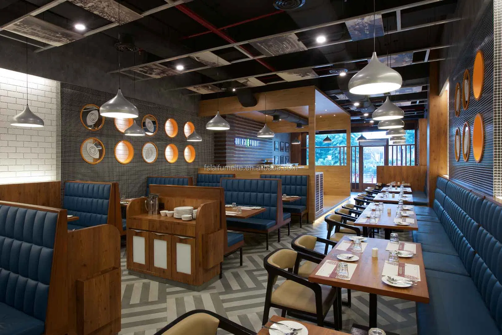 Wholesale Fast Food Coffee Shop Pizza Booth Chair Restaurant Outdoor Bench Seat Dining Table and Chair Set for Restaurant