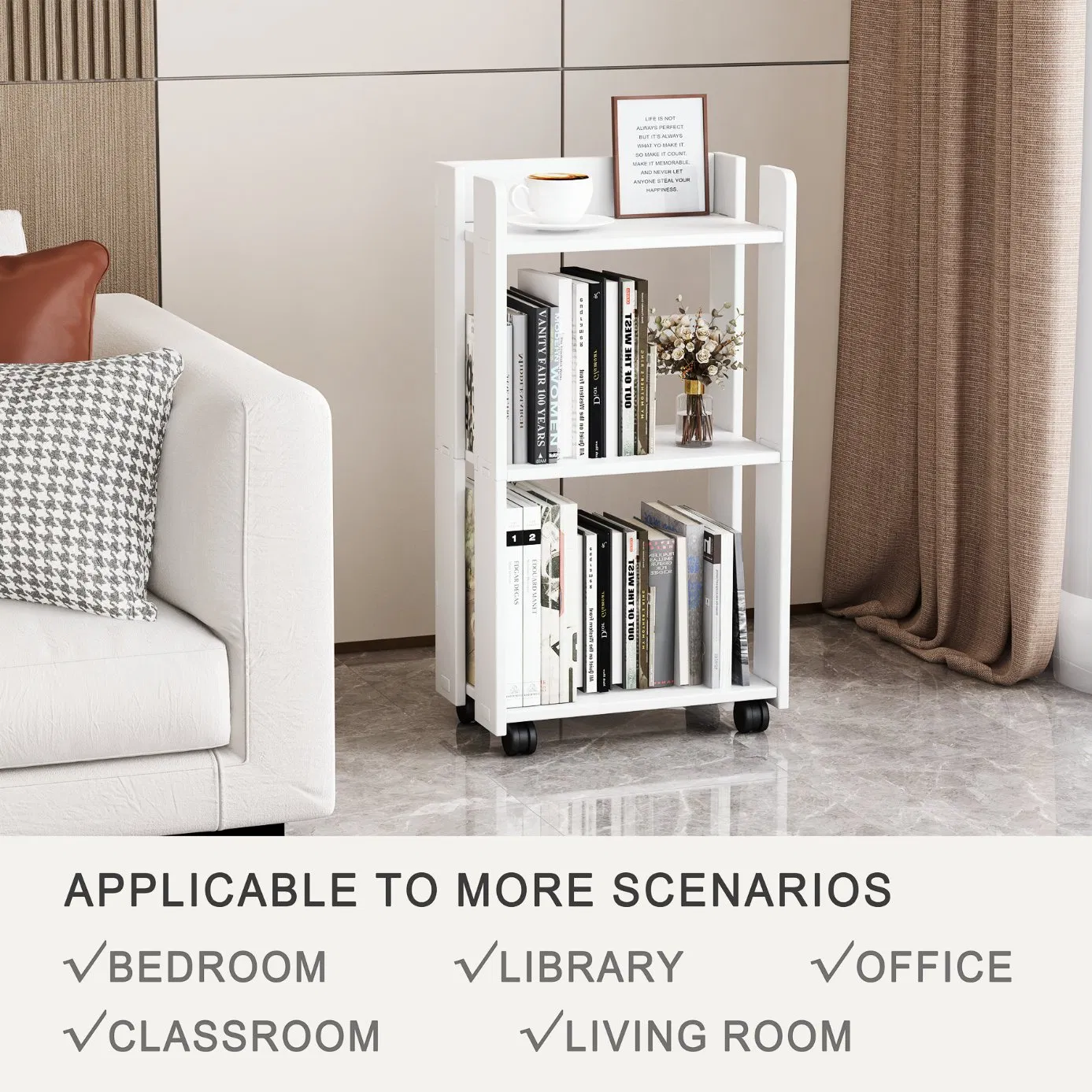 Stylish 3 Tier Rolling Side Table for Home Office