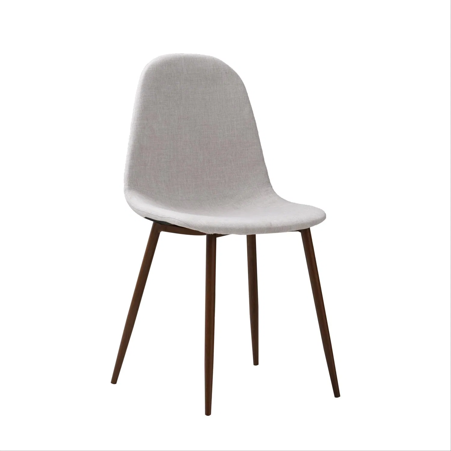 Dining Room Accent Chair Light Grey Linen Upholstered with Walnut Color Legs