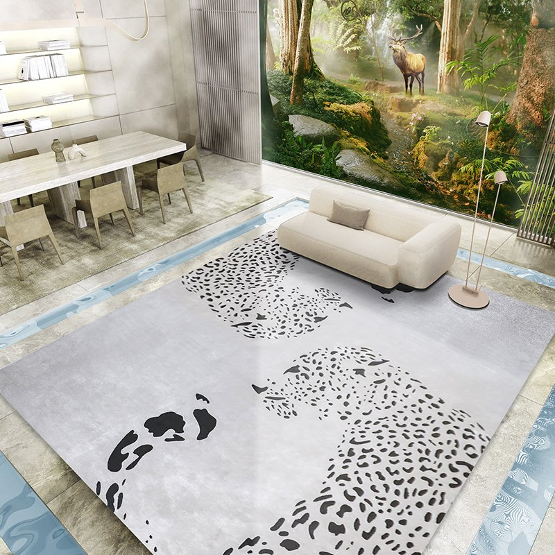 Leopard Grey Black Living Room Rugs Floor Carpet