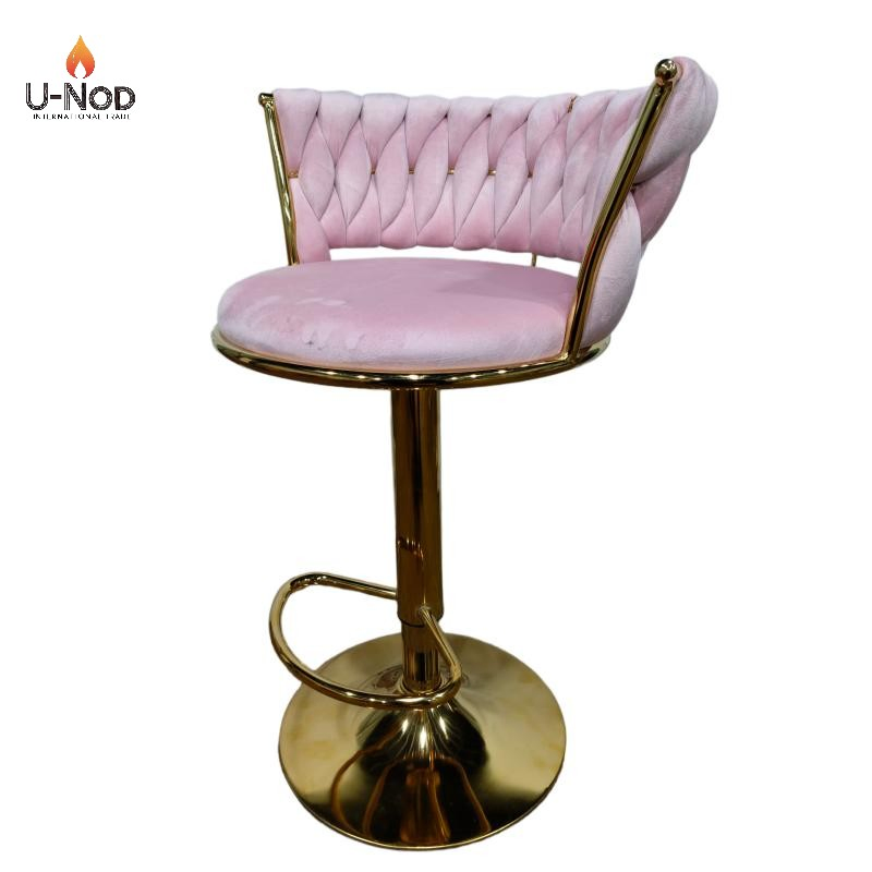 Luxurious Velvet Pink Swivel Barstool for Bar and Kitchen Use