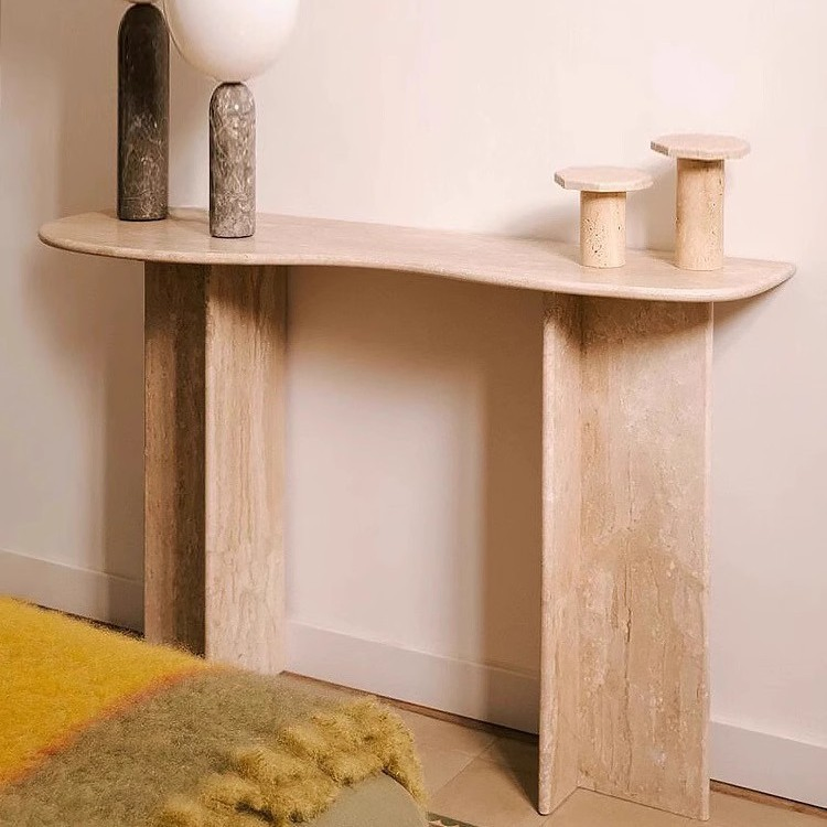 Modern Living Room Real Stone Furniture Entry Travertine Marble Console Table