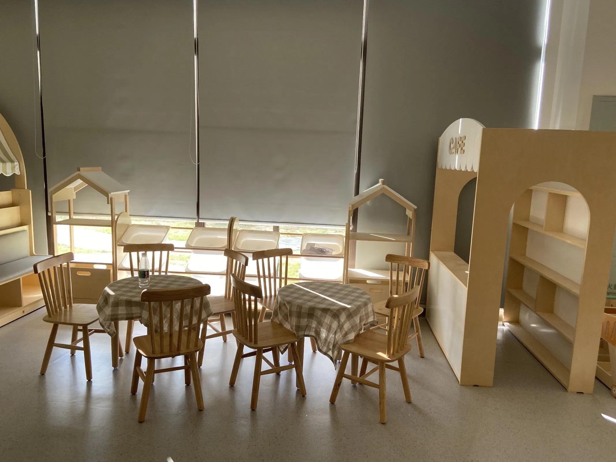 EMA Wooden Kids Toddler Children Study Learning Drawing Dining Table and Chairs Set for Daycare Preschool Nursery Kindergarten Classroom Furniture