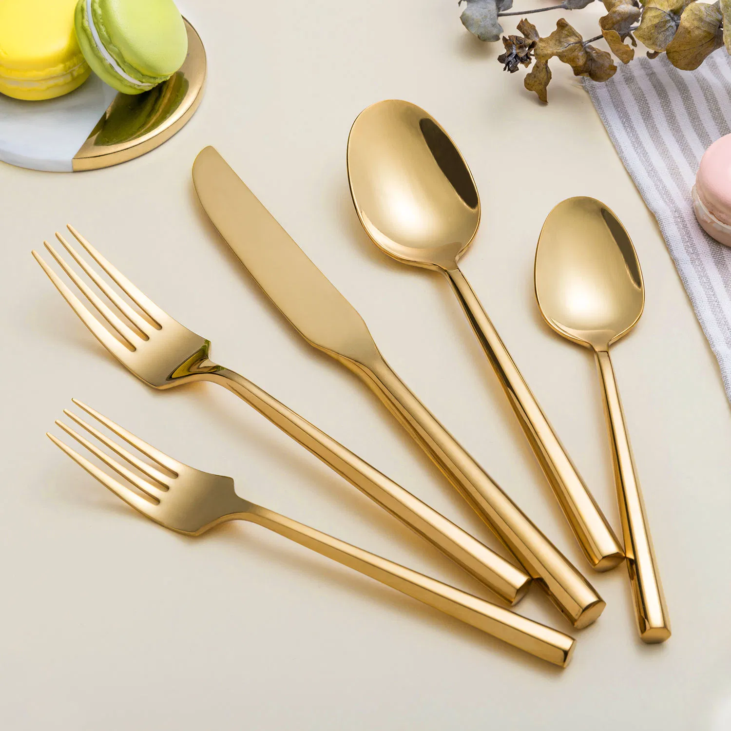 Elegant Hexagon Gold Stainless Steel Cutlery Set for Modern Dining