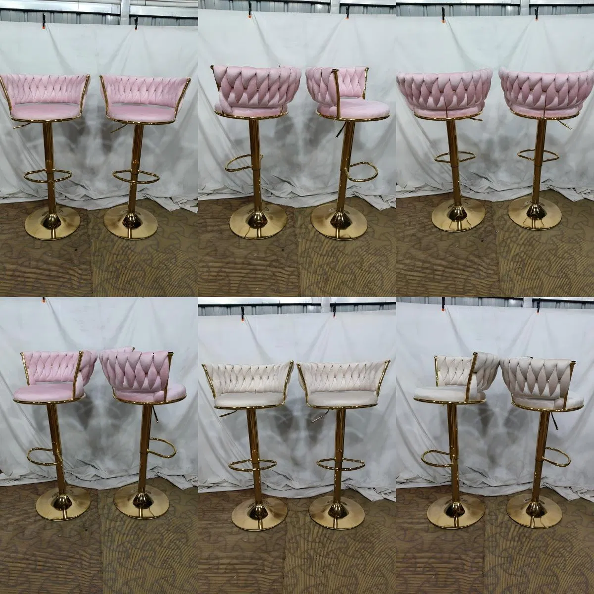 Luxurious Velvet Pink Swivel Barstool