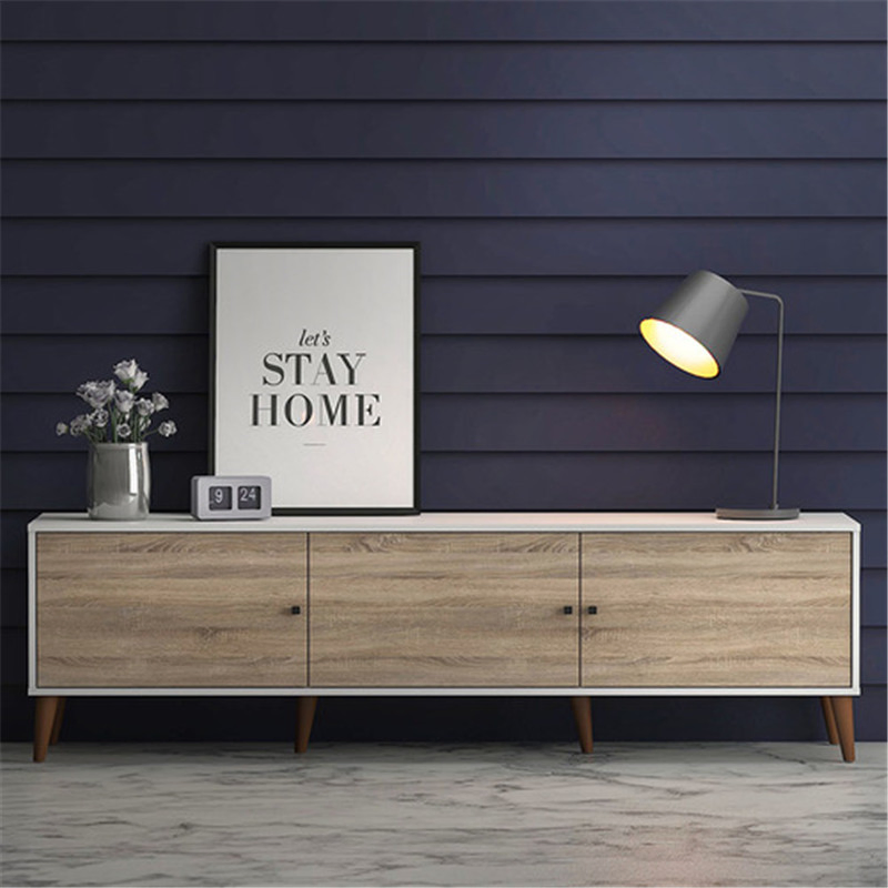 China Manufacture New Design White Painted Dark Color TV Unit with 3 Doors Living Room Storage Cabinet TV Stands