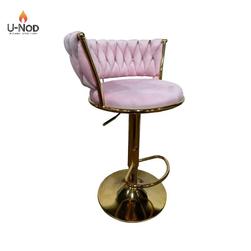 Luxurious Velvet Pink Swivel Barstool for Bar and Kitchen Use