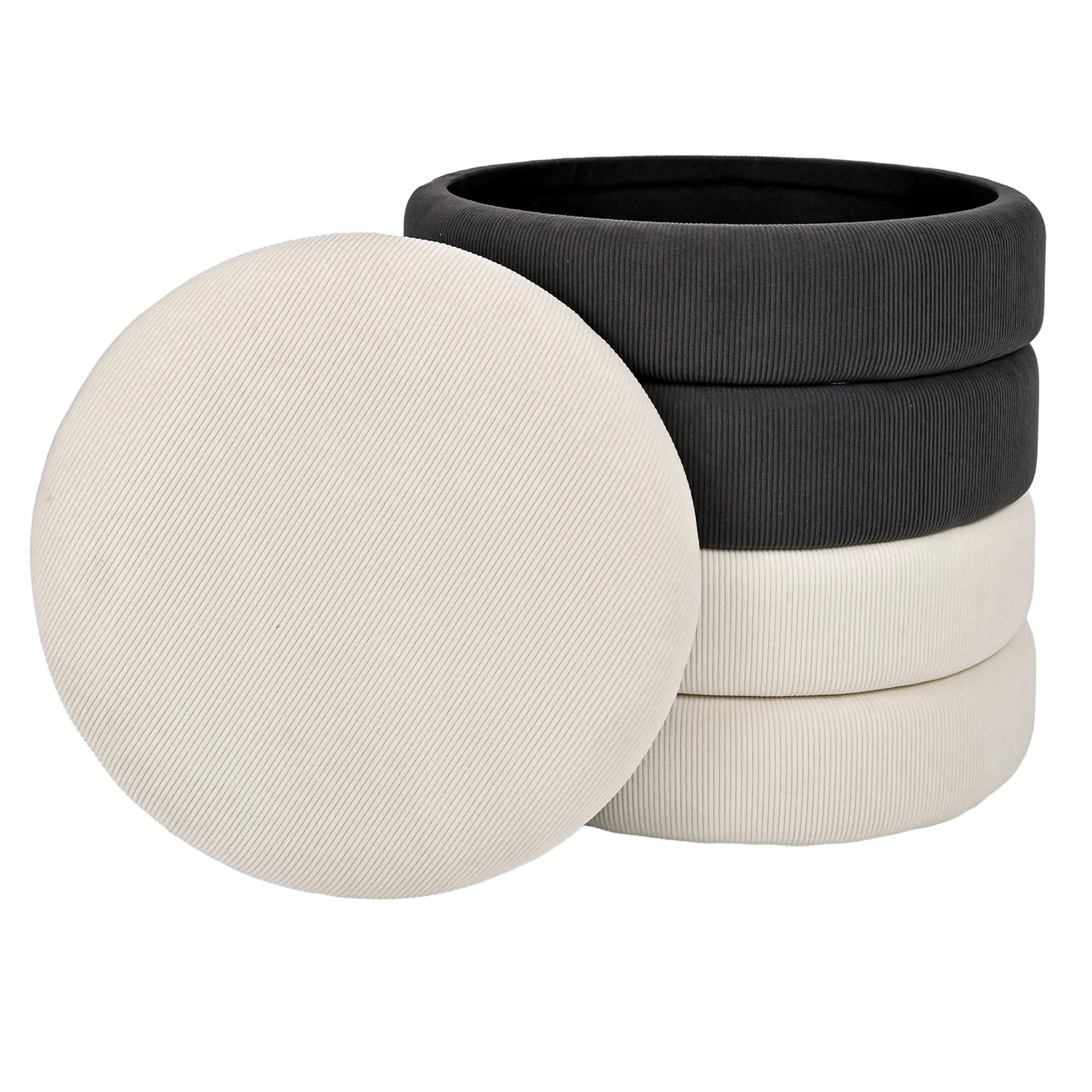 Round Storage Fabric Ottoman for Living Room, Bedroom