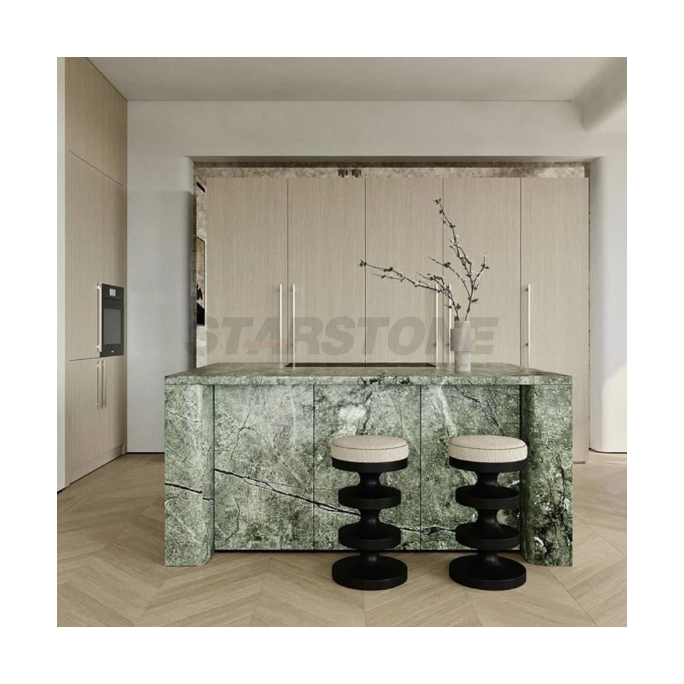 Starstone Hole Sale Customized Design Natural Green Marble Kitchen Island for Kitchen Decoration