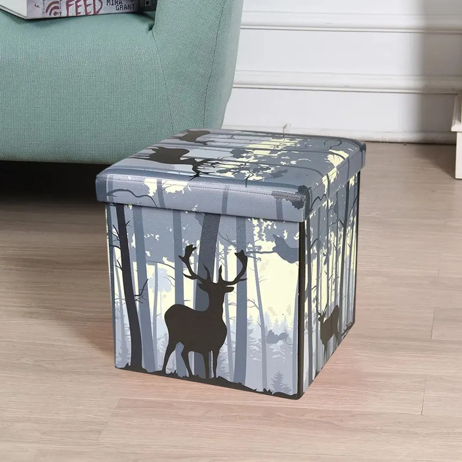 Hot Sale Linen Foldable Storage Ottoman Box Settee Storage Stool