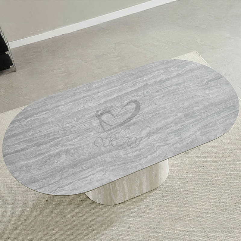Luxury Home Dining Room MDF Furniture Oval Beige Dining Table