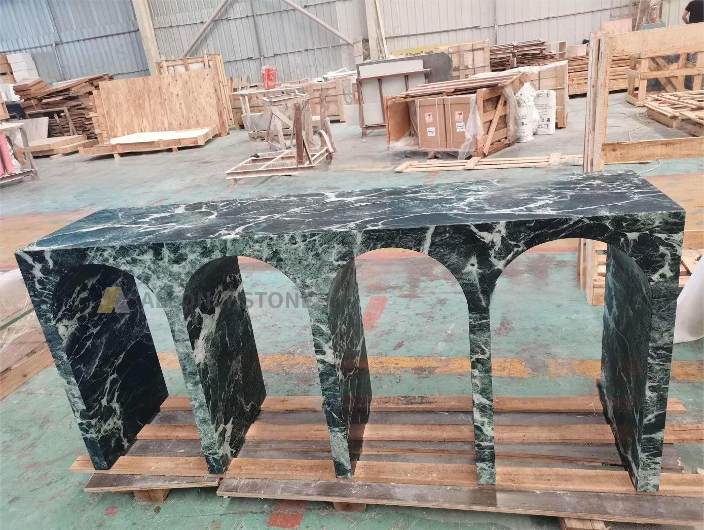 Customized Natural Stone Living Room Furniture Porch Entry Table Luxury Prada Green Marble Foyer Console Table