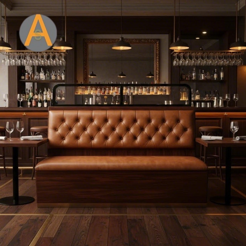 Modern Leather Restaurant Bench Seating with Solid Wood Frame for Hotel Bistro Dining Area Lounge