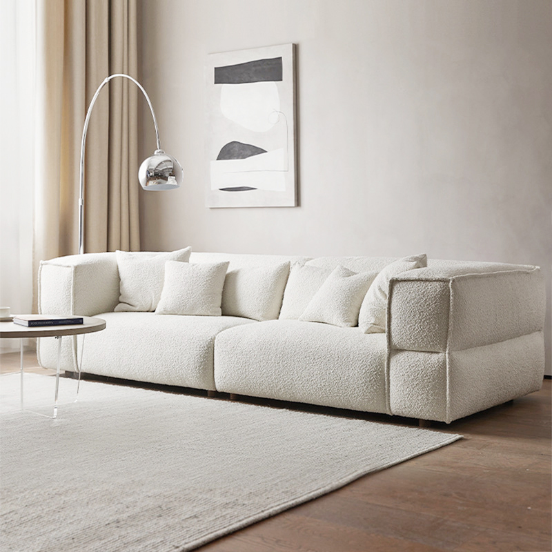 Nordic Style Home Villa Living Room White Teddy Boucle Fabric Sofa Couch
