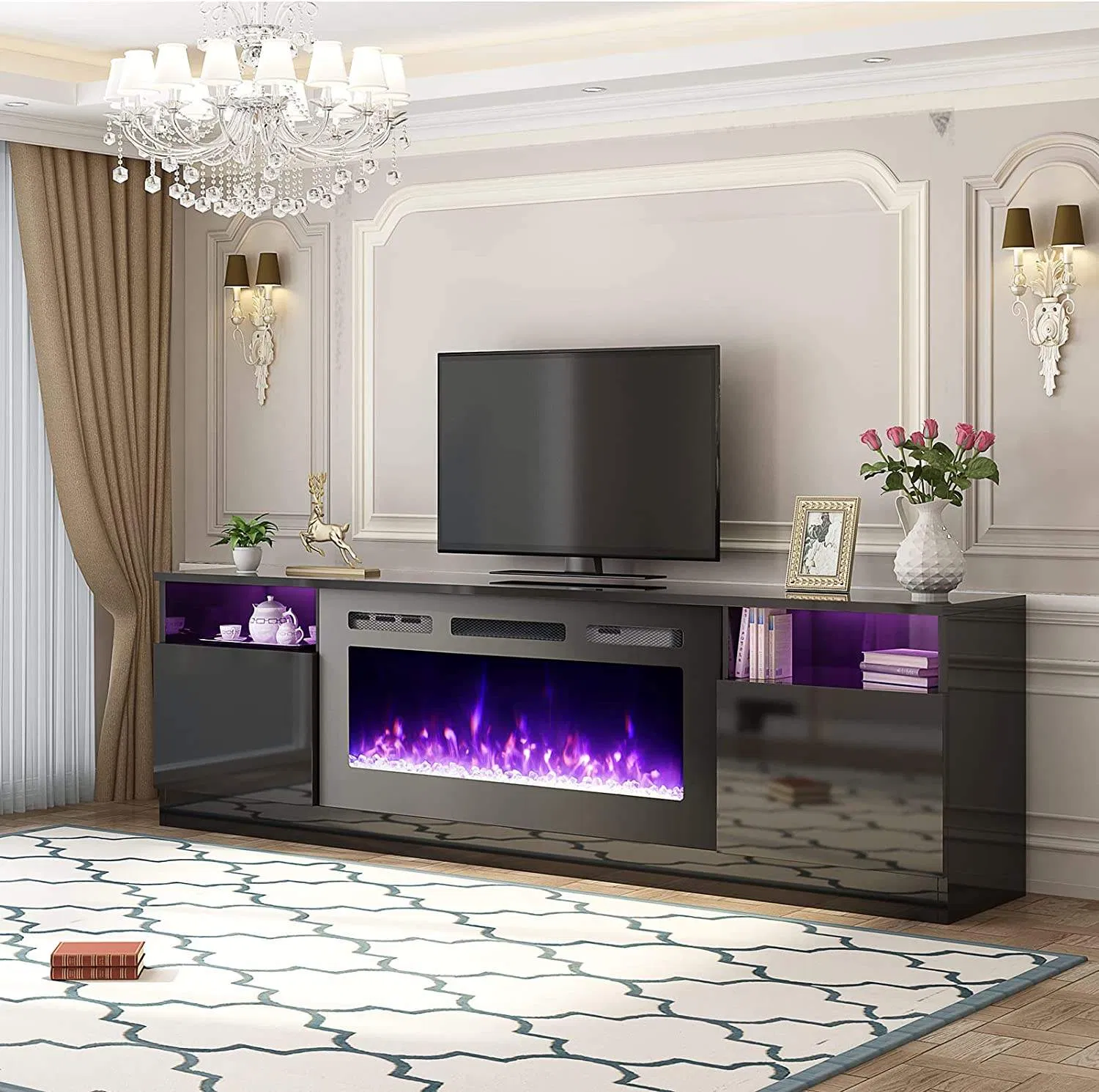 Modern High TV Stand with LED Lighting-Affordable Luxury Entertainment Center for Living Room