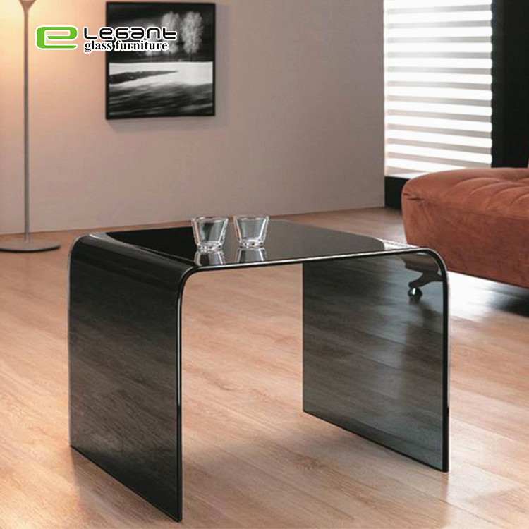 Newest Design Modern Hot Bent Gray Tempered Glass Coffee Nesting Table Price