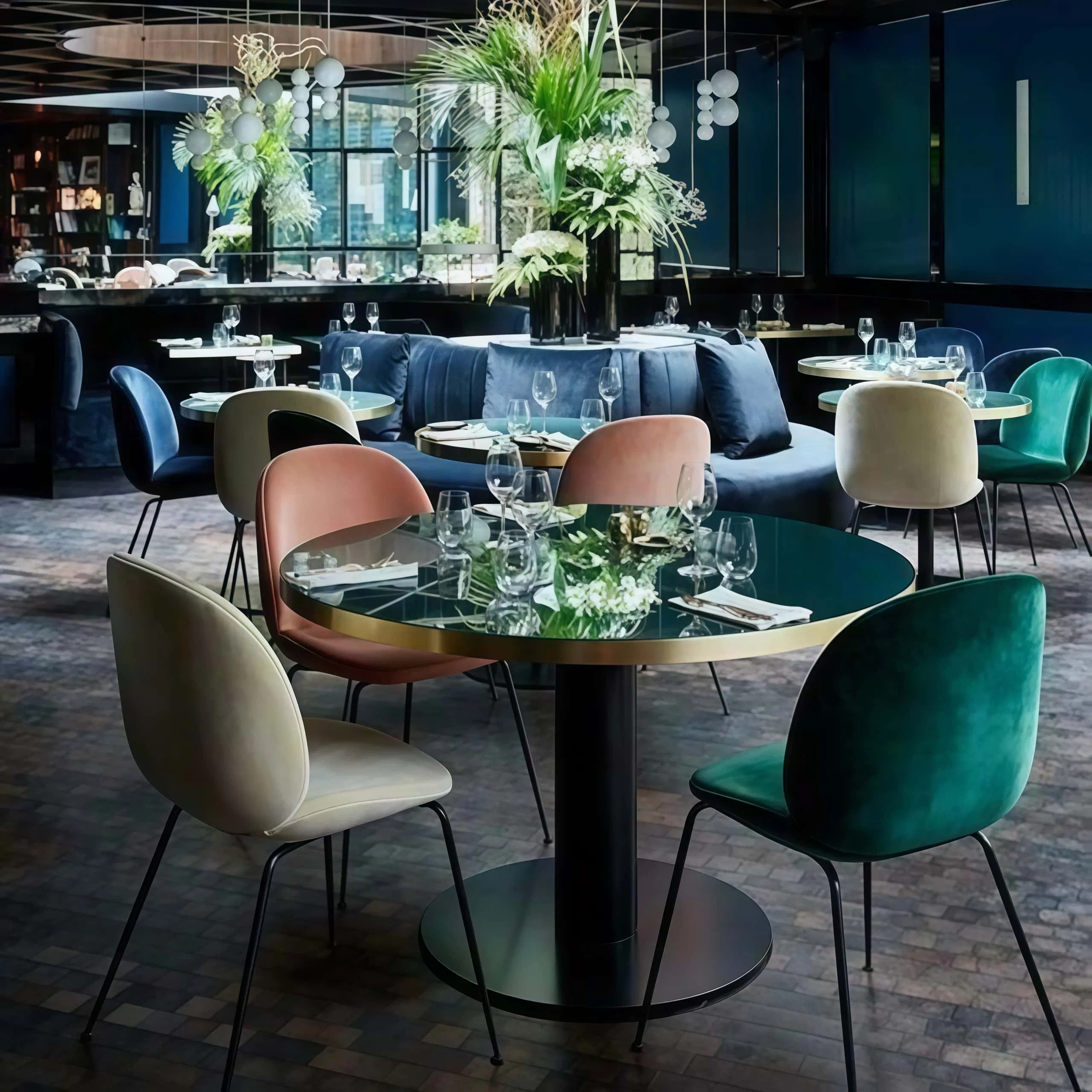 Custom Restaurant Furniture Set with Dining Chairs and Long Sofa Chairs Cross-Border Velvet Round Back Curved Chair