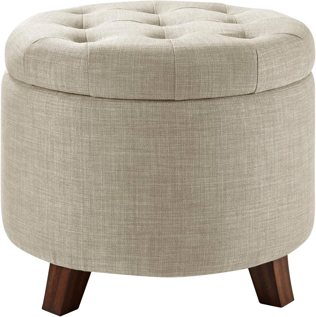 Round Linen Ottoman with Storage for Living Room and Bedroom