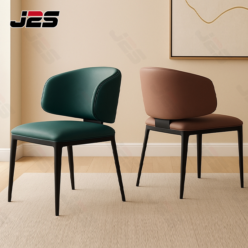 Refined Restaurant Dining Chair with Soft Leather and Gold Accents