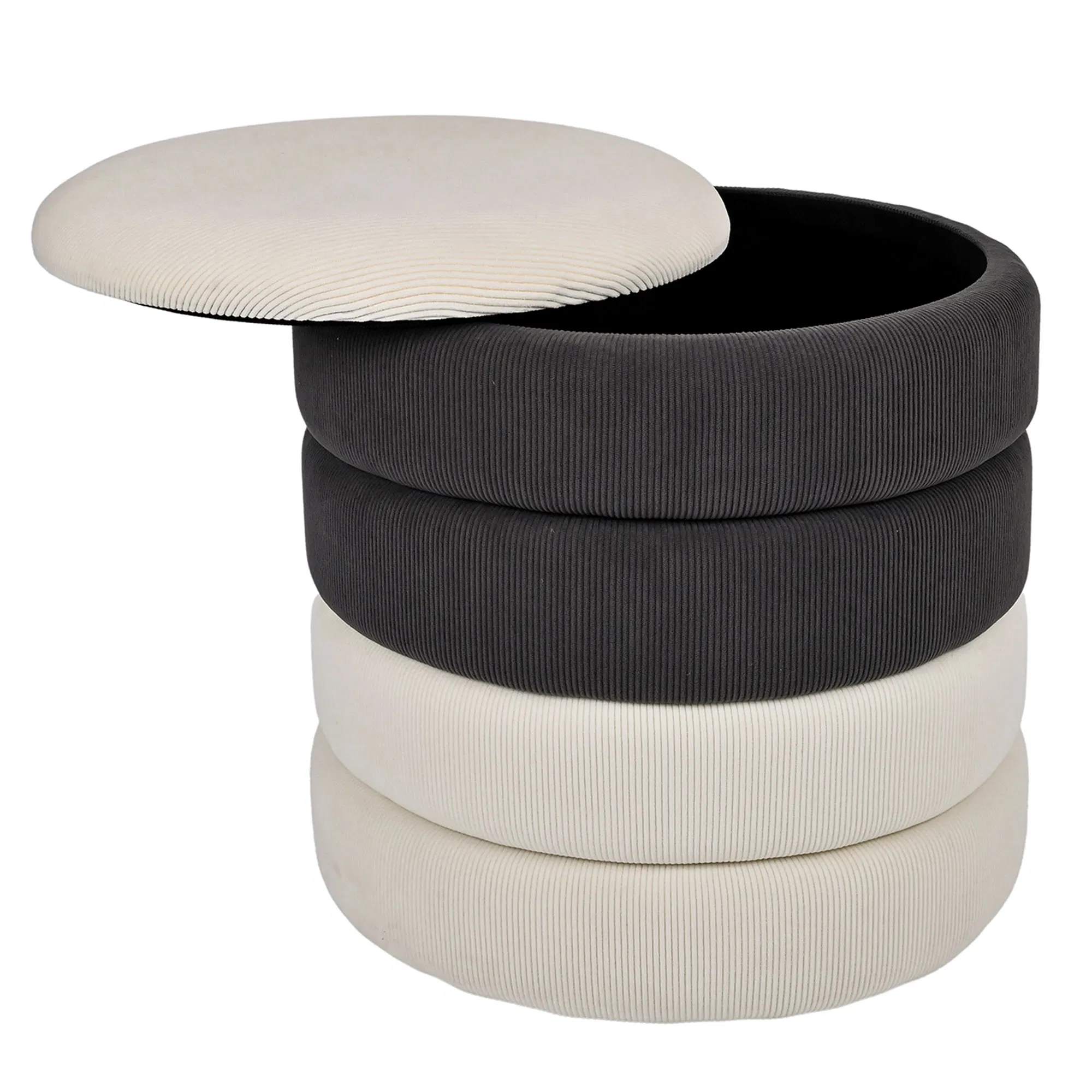 Round Storage Fabric Ottoman for Living Room, Bedroom