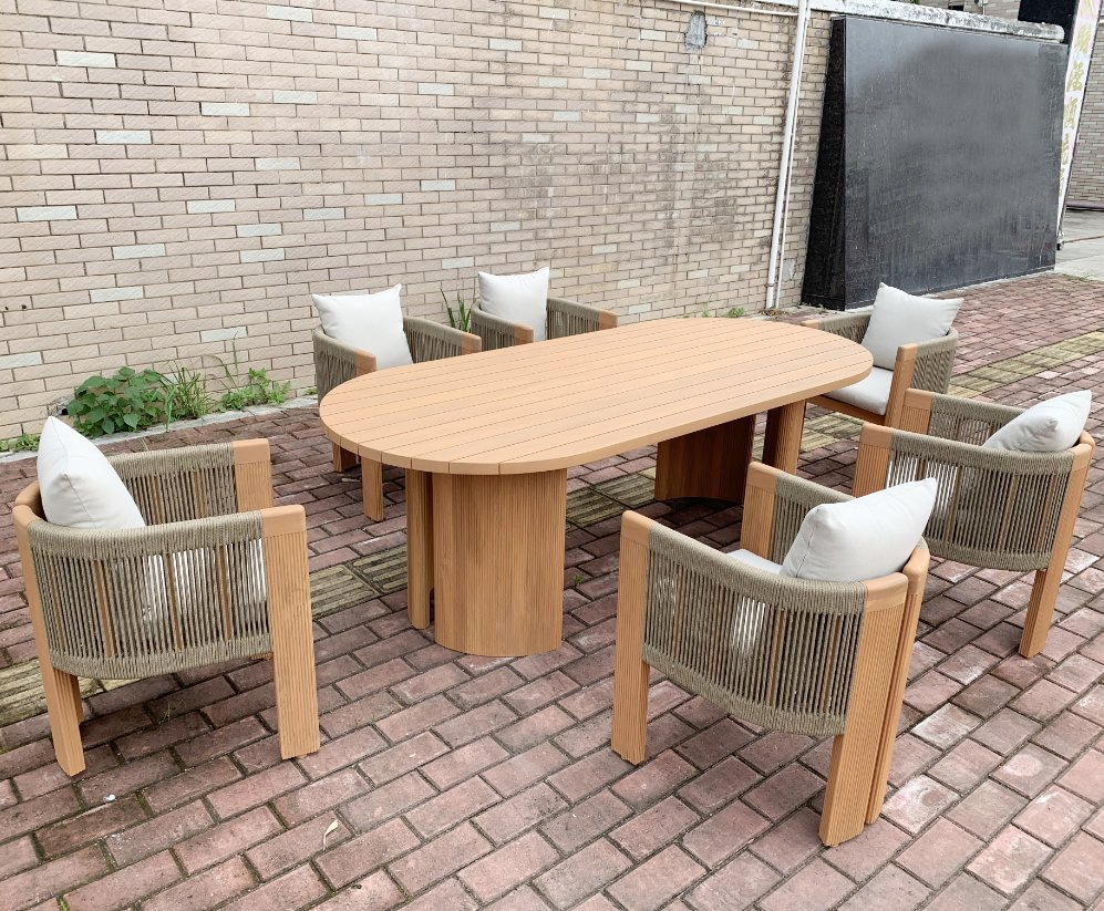 Luxury Resort Villa Balcony Outdoor Furniture Dining Set Patio Teak Table and Chairs