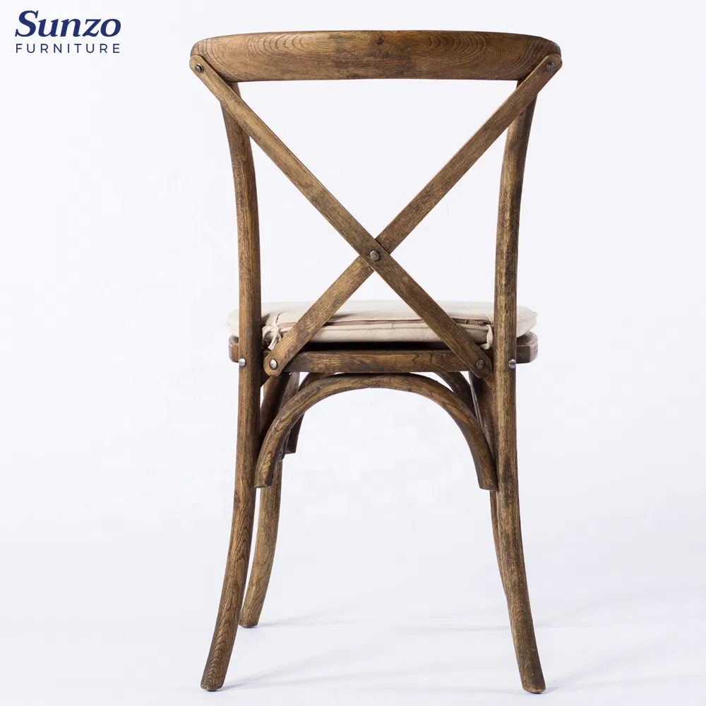 Wholesale Farmhouse Antique X Cross Back Chairs Stackable Wooden Rustic Dining Chairs