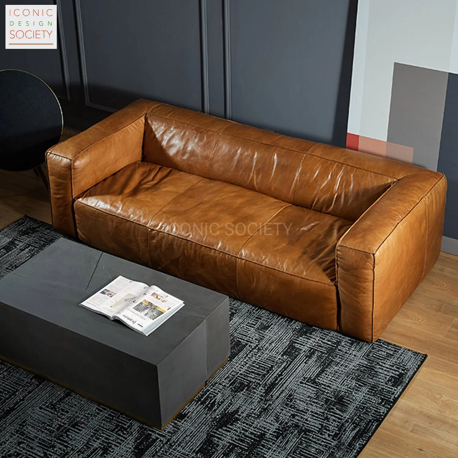 Modern Leisure Home Sitting Room Living Room Furniture Hotel Handmade Large Seat Genuine Leather Sofa