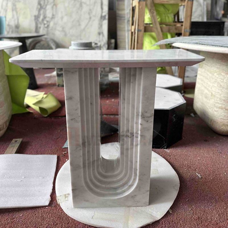 Newstar Marble Furniture Cararra White High End Table Wall Luxury Couch Entry Hallway Corner Calacatta Marble Console Table