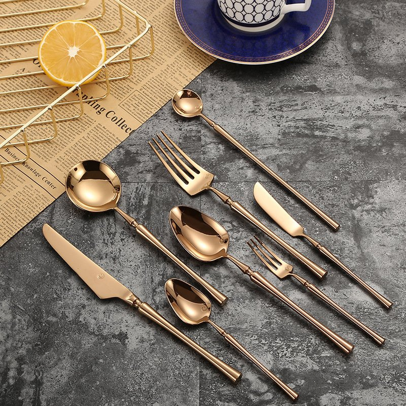 304 Stock Stainless Steel Flatware 8PCS Western Dining Steak Knife Fork Cutlery Set with Polished for Hotel Restaurant Wedding