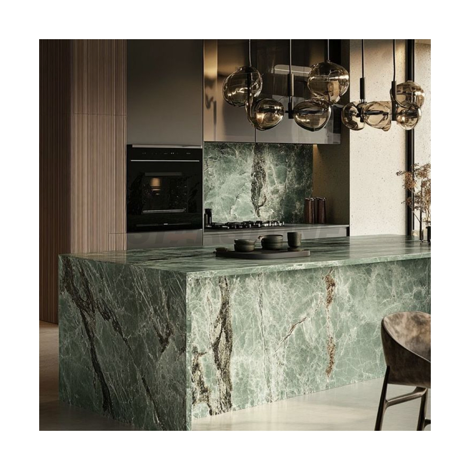Starstone Hole Sale Customized Design Natural Green Marble Kitchen Island for Kitchen Decoration