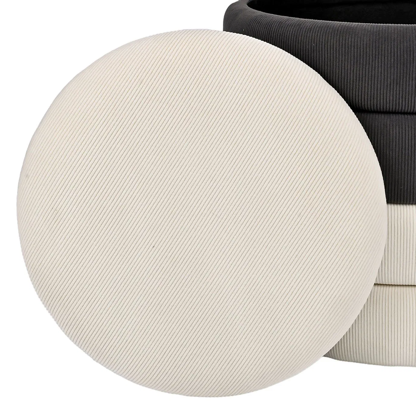 Round Storage Fabric Ottoman for Living Room, Bedroom