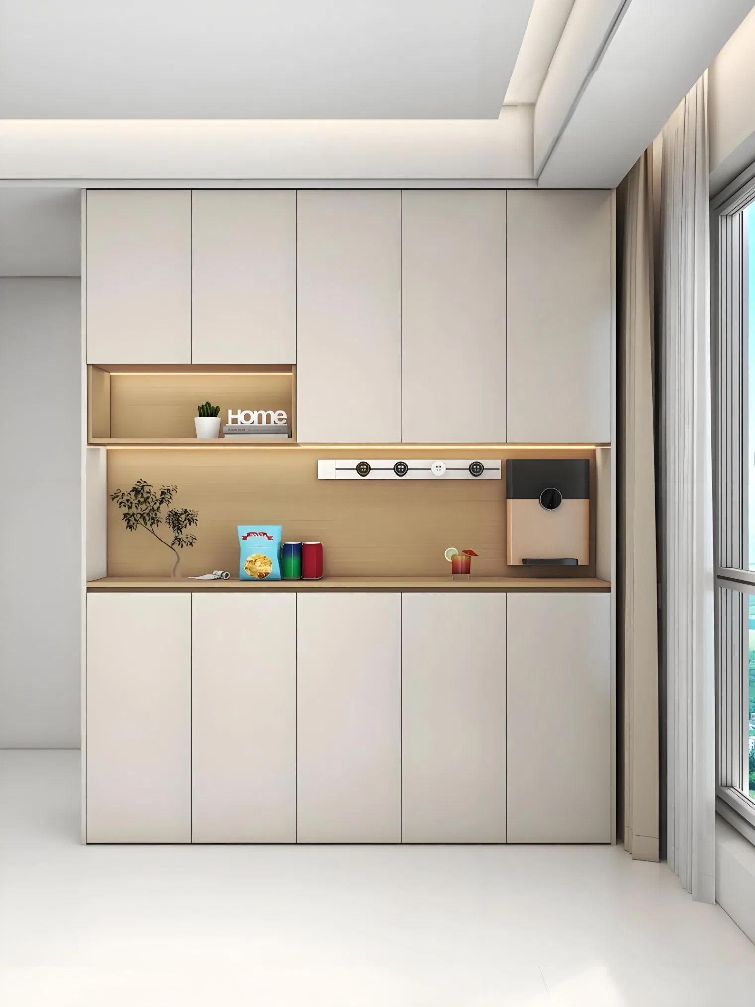 Modern Plywood Dining Buffet with Stylish Glass Door Design