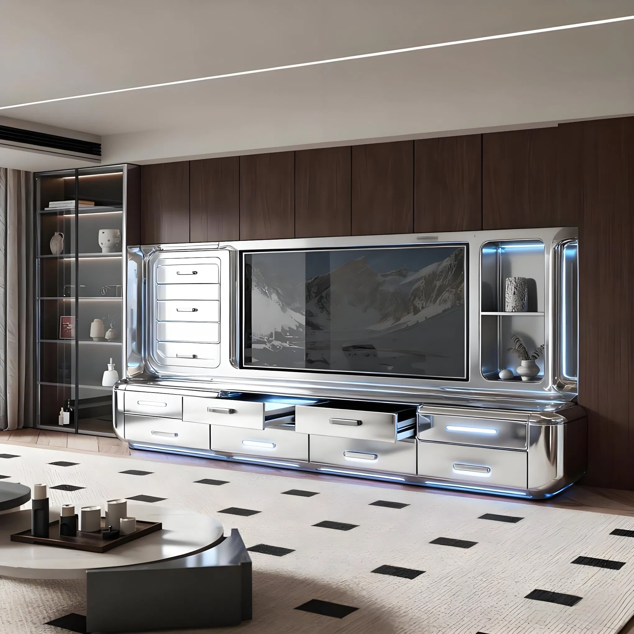 Custom Solid Wood TV Stand with Cabinet Doors