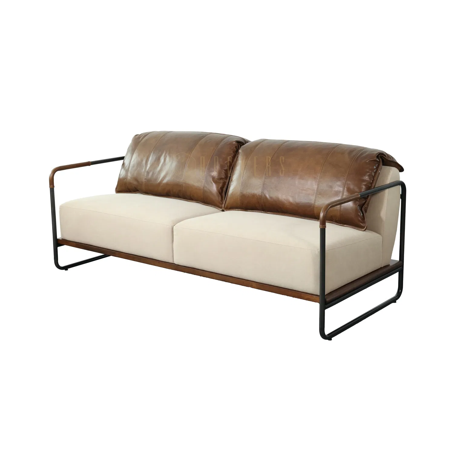 Quality Modern Industrial Loft Design Top Grain Leather Soft Backrest Cushion &amp; Canvas Seat Multi-Colors Living Room Long Couch Sofa Home Office Hotel Furniture