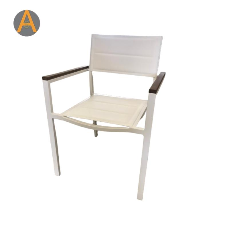 Elegant Design Outdoor Dining Chair with Supporting Wood Accent Armress All Weather, Garden Furniture Backyard
