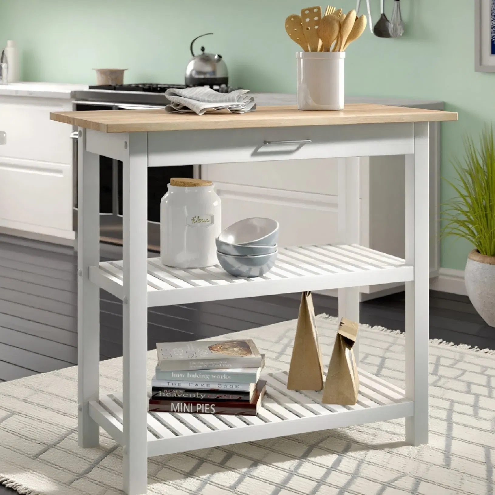 Wooden Small Kitchen Storage Island Trolley Kitchen Island Countertop