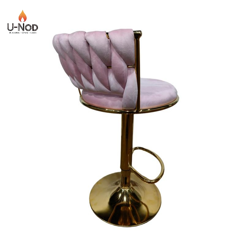 Luxurious Velvet Pink Swivel Barstool for Bar and Kitchen Use