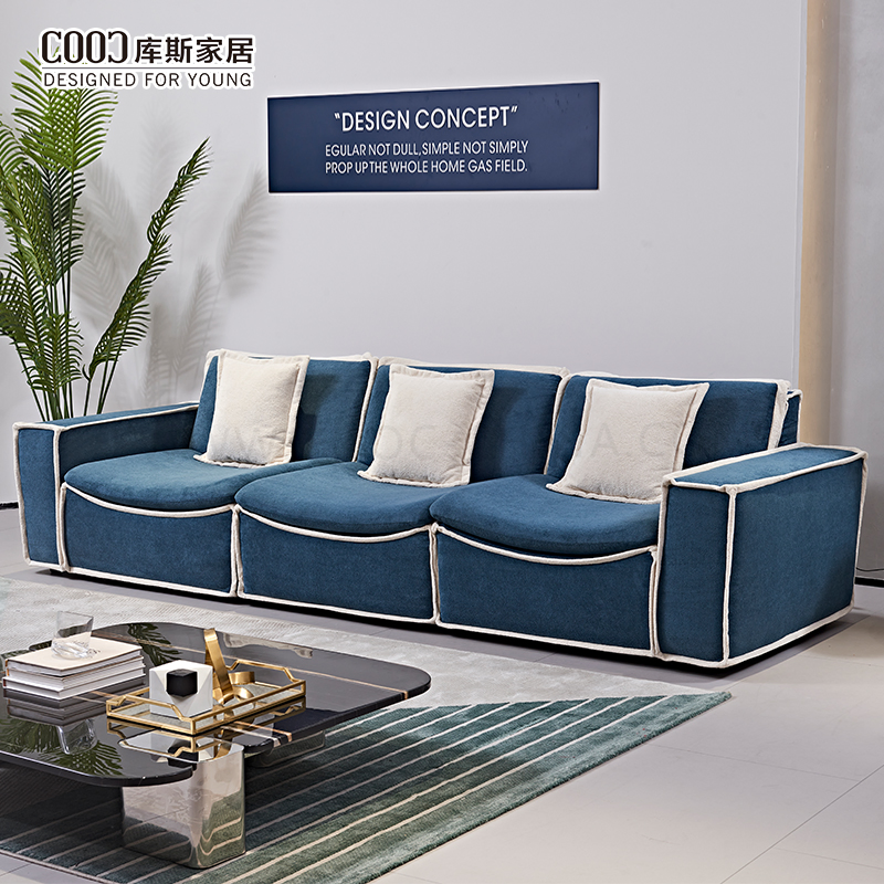 Modern Blue Fabric Three Seater Foam Sofa in Box Home Vacuum Pack Furniture Living Room Magical Compressed Sofa Couch