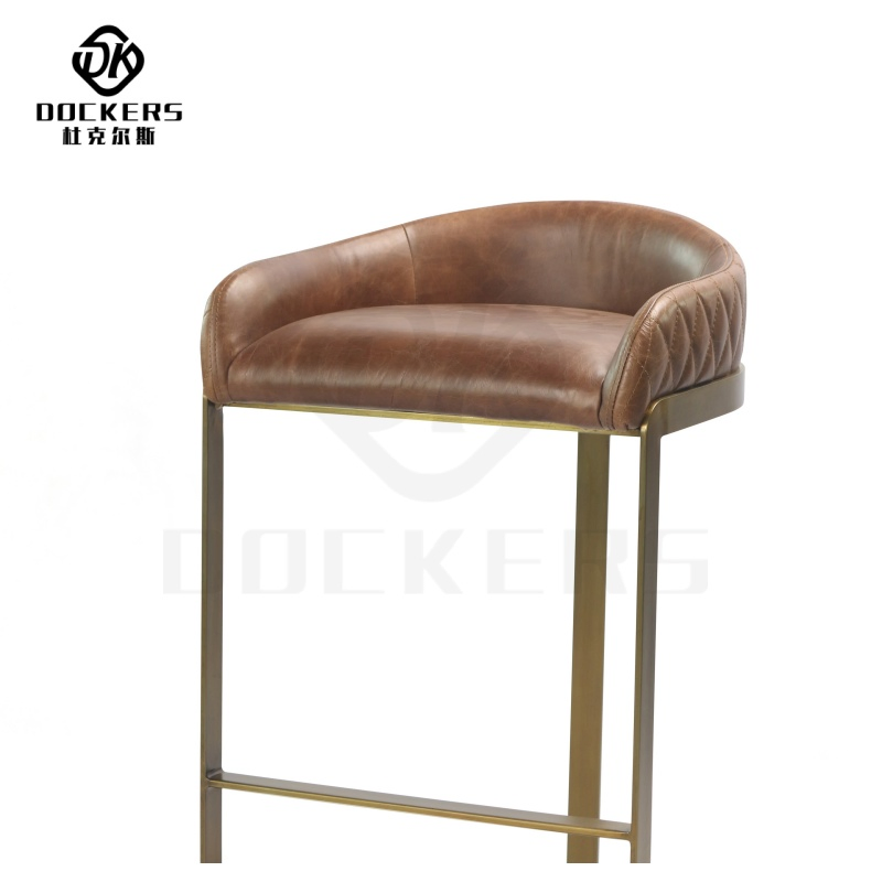 Contemporary European Hotel Barstool with Bronze Metal Frame