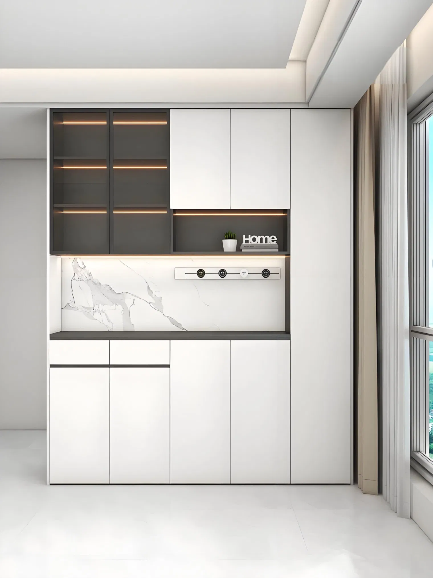 Modern Plywood Dining Buffet with Stylish Glass Door Design