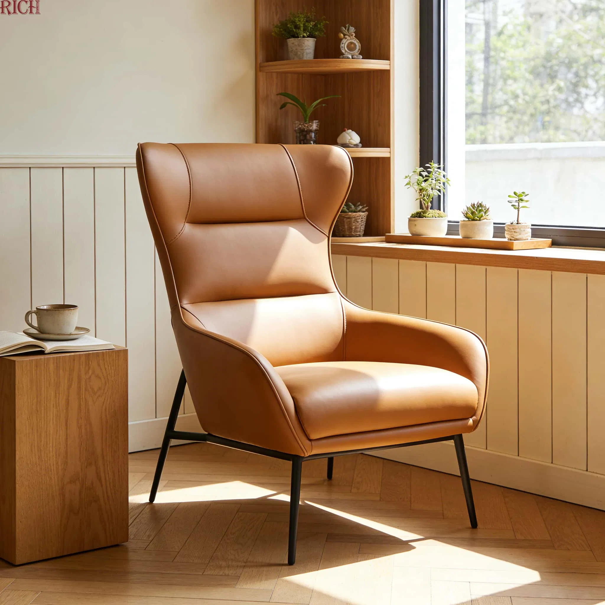 Luxury Lazy Upholstered Lounge Armchair Living Room PU Leather Leisure Accent Chair