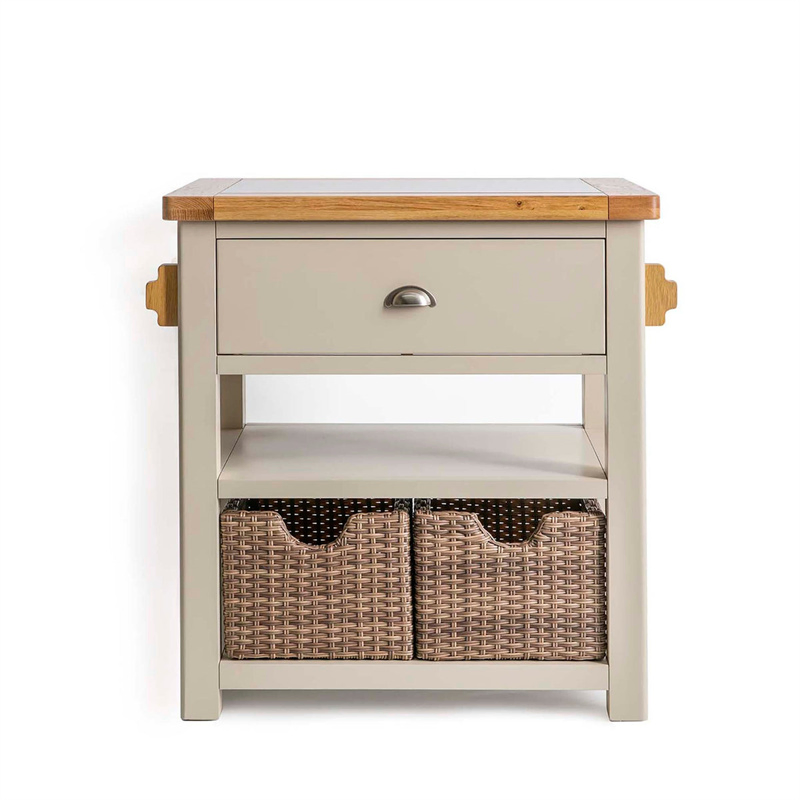 Hot Sell Smart Kitchen Cabinet Small Oak Toptable Grey/White Painting Wooden Kitchen Island with 1 Drawer and Side Wood Handle