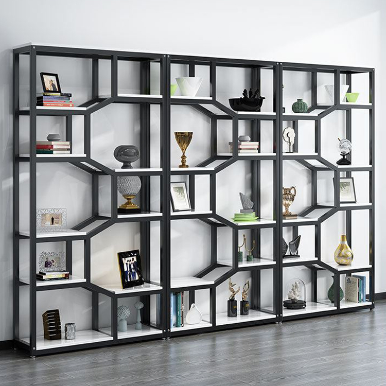 High-End Stable Living Room 0ffice Book Storage Shelf Stainless Steel Book Rack Floor Display Cabinet