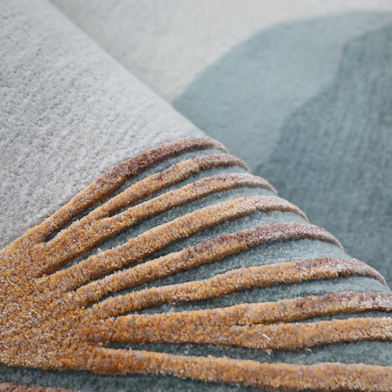 Blue Golden Round Carpet Wool Rugs Living Room Rug