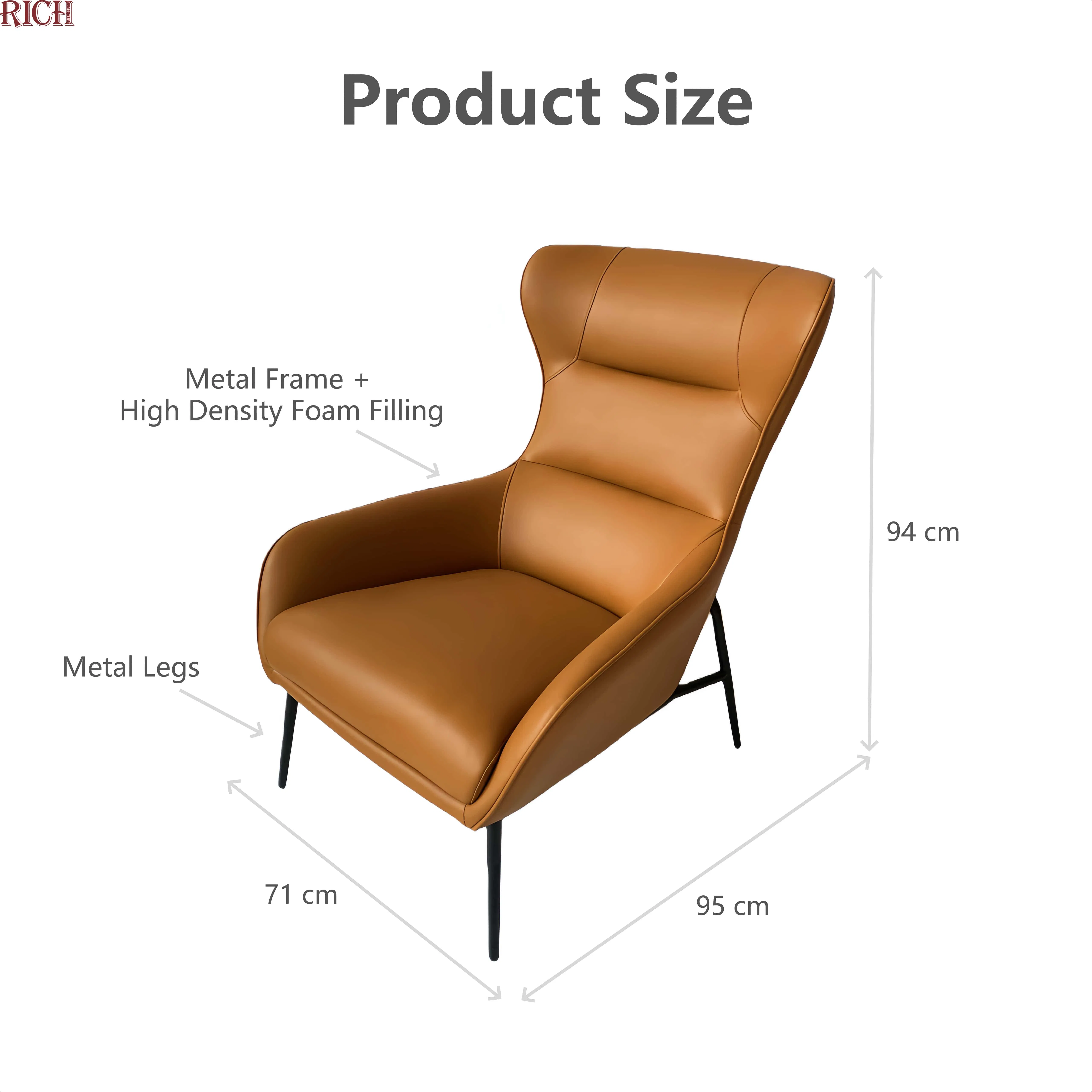 Luxury Lazy Upholstered Lounge Armchair Living Room PU Leather Leisure Accent Chair