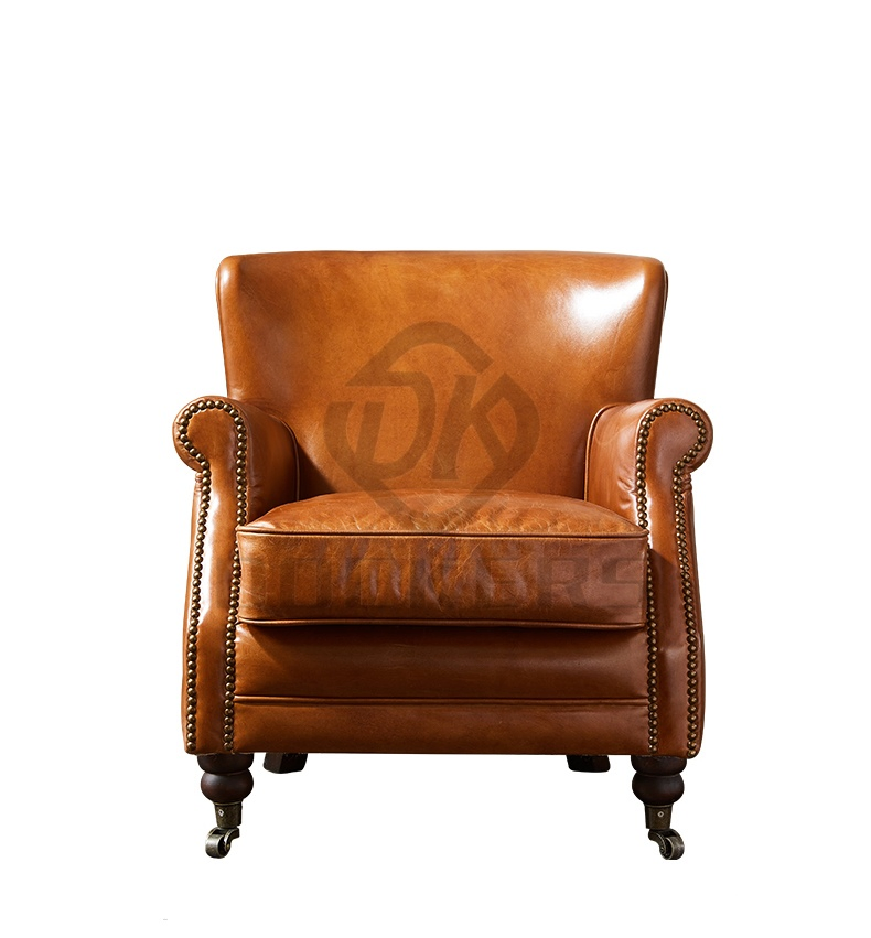 Home Living Room Vintage Furniture Wing Back Genuine Leather Side Sofa Accent Chair