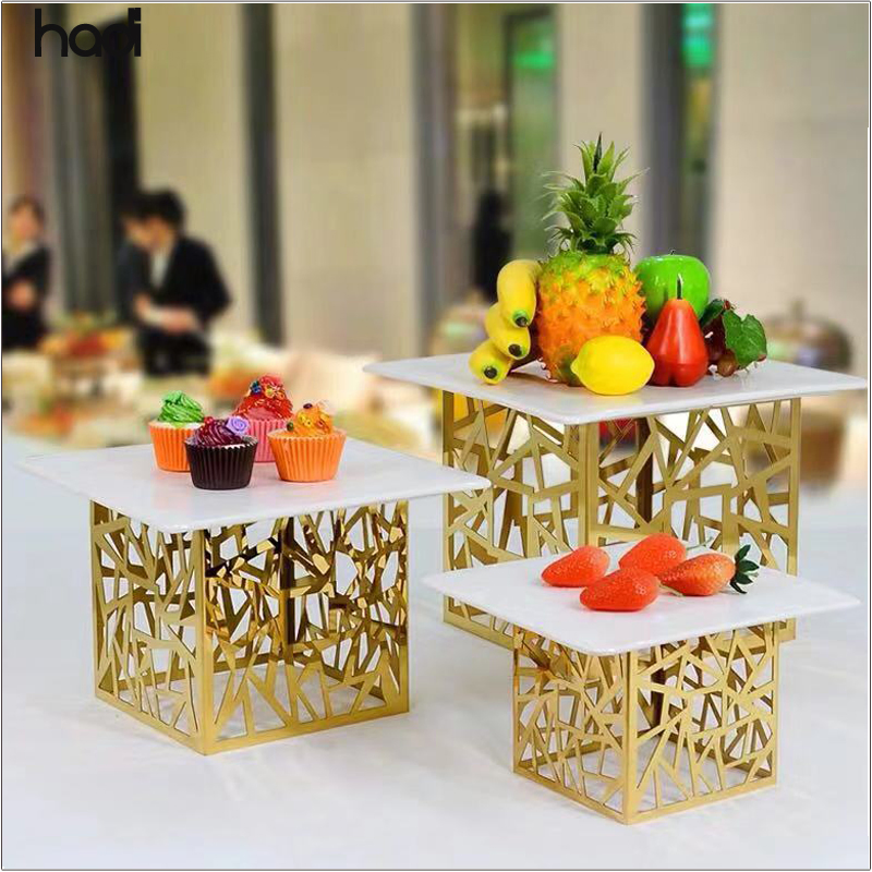 Modern Square Rose Gold Stainless Steel Food Rack for Breakfast Afternoon Tea &amp; Wedding Catering Buffets in Hotels &amp; Restaurants