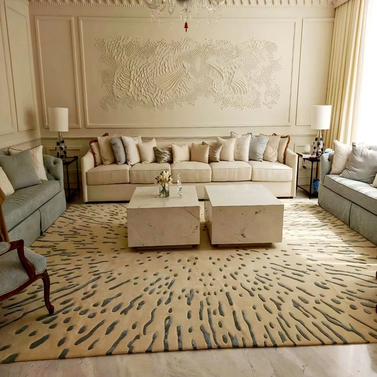 Red Dotted Home Carpet Wool Thick Hand Tufted Area Rugs Living Room