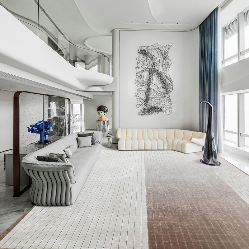 Grid Gradient Floor Carpet Living Room Rugs