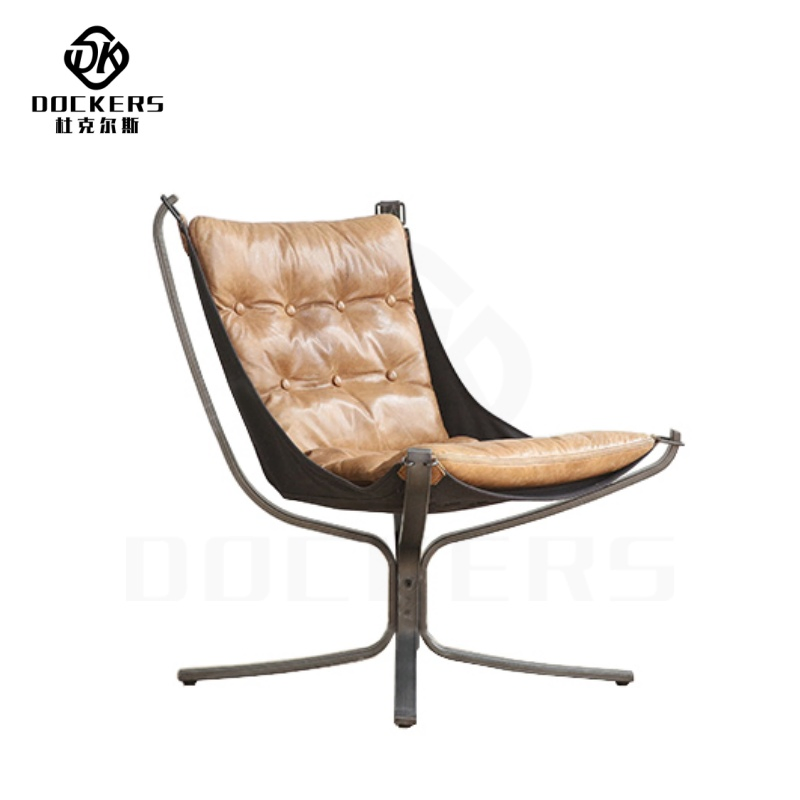 Modern Elegant Vintage Style Brown Foshan Home Hotel Living Room Study Room Metal Frame Legs with Soft Goose Down Upholstery Leisure Lounge Leather Accent Chair
